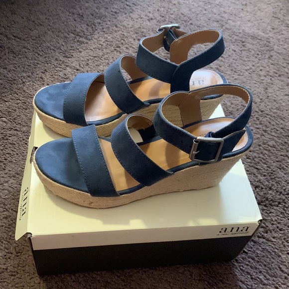 Ana Jensen Navy wedge sandals H05 - Picture 7 of 8